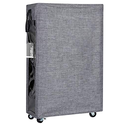 UMI Cesto de Ropa Rodante Grande con Ruedas Cesto de Ropa Delgado con Ventana Transparente Cesto de Ropa Sucia Alta Cesto de Almacenamiento de Ropa Delgada Gris