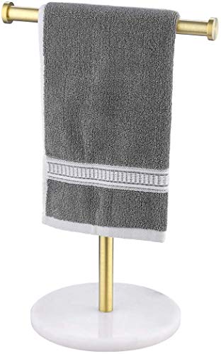 Umi. Essentials - Toallero de pie en forma de T con base redonda de mármol para encimeras de lavabo, acero inoxidable SUS304 y latón cepillado (BTH205S20-BZ)