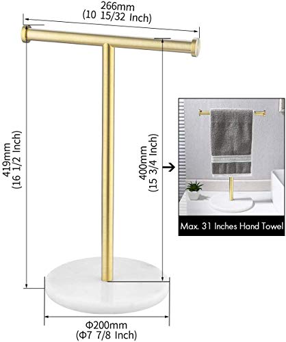 Umi. Essentials - Toallero de pie en forma de T con base redonda de mármol para encimeras de lavabo, acero inoxidable SUS304 y latón cepillado (BTH205S20-BZ)