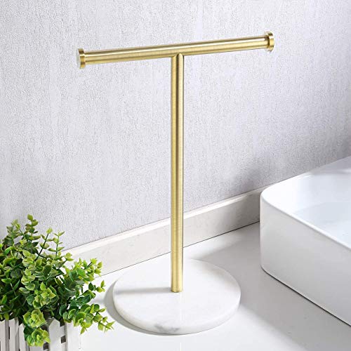 Umi. Essentials - Toallero de pie en forma de T con base redonda de mármol para encimeras de lavabo, acero inoxidable SUS304 y latón cepillado (BTH205S20-BZ)