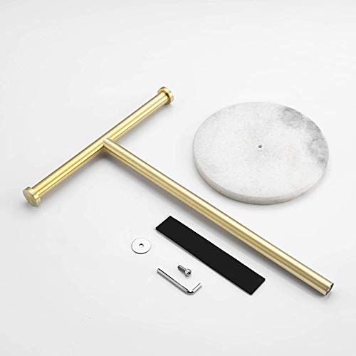 Umi. Essentials - Toallero de pie en forma de T con base redonda de mármol para encimeras de lavabo, acero inoxidable SUS304 y latón cepillado (BTH205S20-BZ)