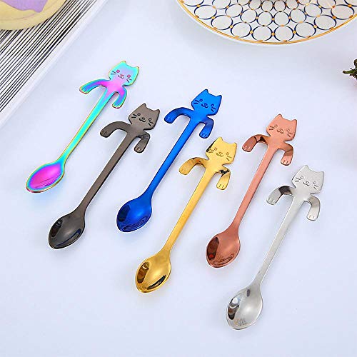 Umiwe 6 pcs Café Cuchara Forma de Gato de Acero Inoxidable, diseño de Gatos cucharitas, Ideales para café, postres, Bebidas, Mezclar o Batidos (Multicolor 6)