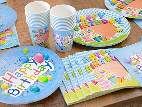 UMOI Set de Fiesta desechable para cumpleaños – 30 Platos de cartón, 30 Vasos de cartón y 60 servilletas para el cumpleaños Ideal. 120 Unidades en Total (Cumpleaños)