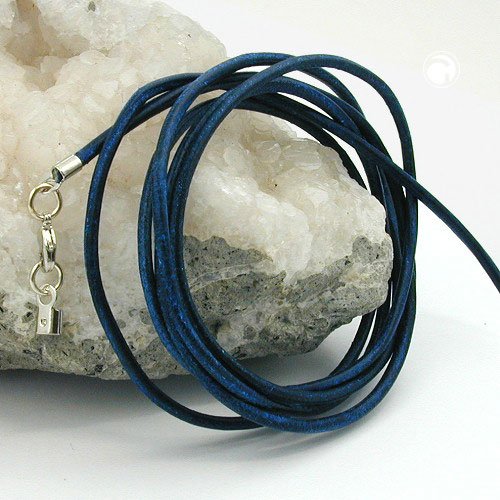unbespielt Joyas cordón de Cuero Azul Cadena Longitud 100 cm Ancho 2.0 mm mosquetón Color Plata. La Longitud Puede acortarse