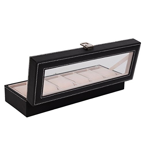 unbrand 6 Ranura Superior de Vidrio de Cuero Caja de Reloj Vitrina Organizador joyería Almacenamiento Nuevo