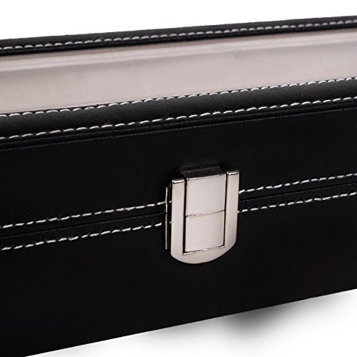 unbrand 6 Ranura Superior de Vidrio de Cuero Caja de Reloj Vitrina Organizador joyería Almacenamiento Nuevo