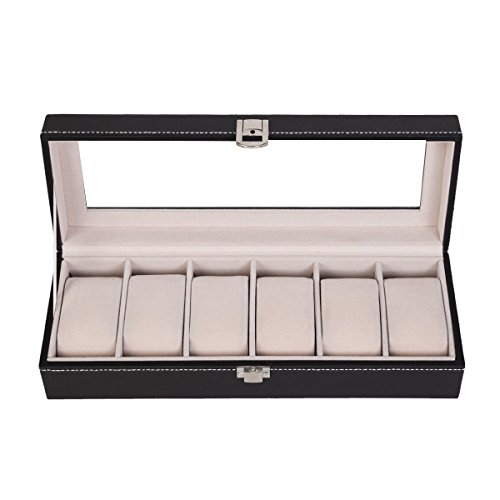unbrand 6 Ranura Superior de Vidrio de Cuero Caja de Reloj Vitrina Organizador joyería Almacenamiento Nuevo