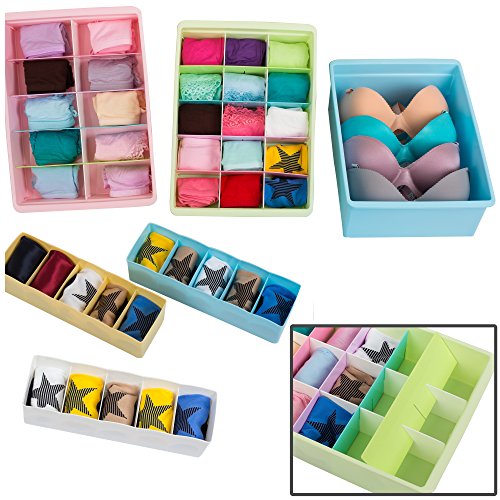 Uncluttered Designs Organizadores de Cajones Ajustables Plástico Duradero Apilable para Ropa Interior Manualidades Oficina Baño y Almacenamiento (Multicolori, 6 Piezas)
