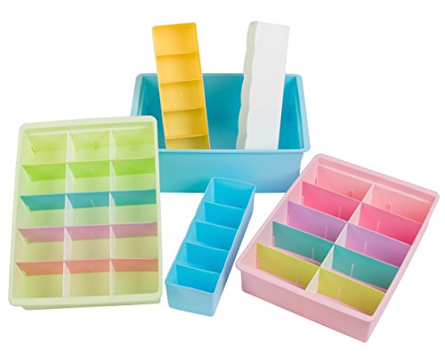 Uncluttered Designs Organizadores de Cajones Ajustables Plástico Duradero Apilable para Ropa Interior Manualidades Oficina Baño y Almacenamiento (Multicolori, 6 Piezas)