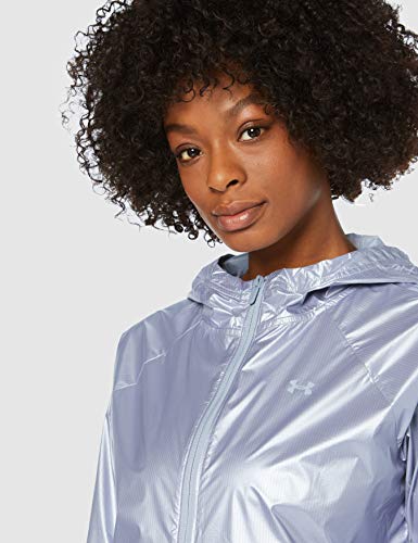 Under Armour Metallic Woven FZ Parte Superior del Calentamiento, Mujer, Azul, XS