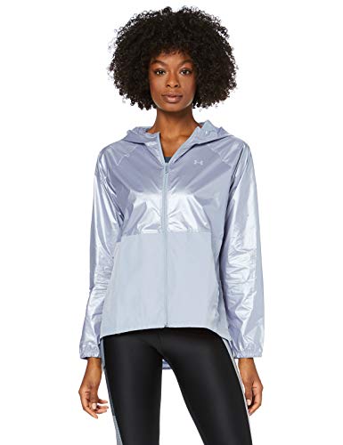 Under Armour Metallic Woven FZ Parte Superior del Calentamiento, Mujer, Azul, XS