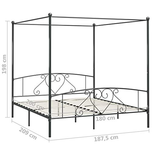 UnfadeMemory Estructura de Cama de Metal con Somier y Dosel,Elegante y Clásico (180x200cm, Gris)