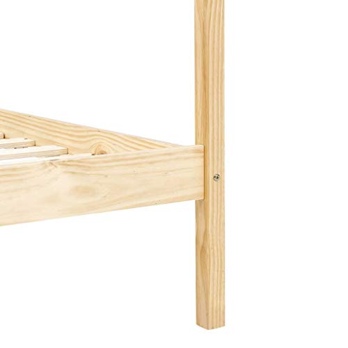UnfadeMemory Marco de Cama de Madera para con Dosel,con Listones,Muebles de Hogar,Madera Maciza de Pino (180x200cm, Natural)
