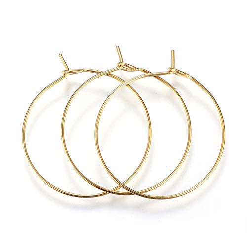 UNICRAFTALE 100pcs 316L Resultados de Pendientes de Aro de Acero Inoxidable Resultados de Encantos de Copa de Vino de Oro O Patrón Pendientes de Aro para Pendientes DIY Fabricación de Joyas 25x0.8 mm