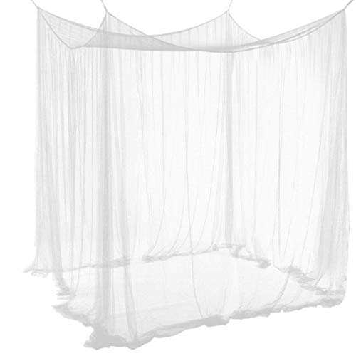 Unimall Mosquitera para Cama Matrimonio Anti mosquitos para el Hogar o de Vacaciones con Cuatro Esquina Post Cama Princesa Dosel Mosquitera con Apertura Grande(malla densa) (Blanco)
