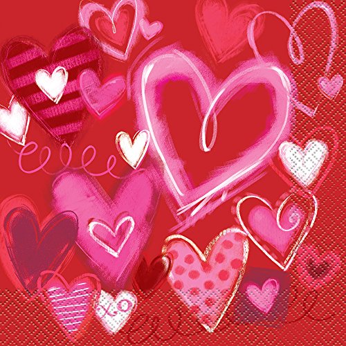 Unique Party 51522 pintado corazones San Valentín servilletas de papel, 20 unidades