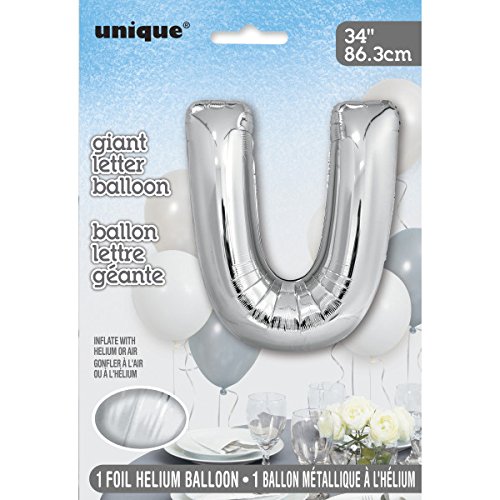 Unique Party- Globo gigante letra U, Color silver, 86 cm (57528)