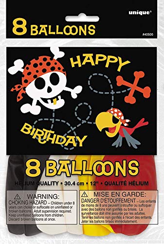 Unique Party- Globos de Látex Fiesta Pirata, 8 Unidades (40505)