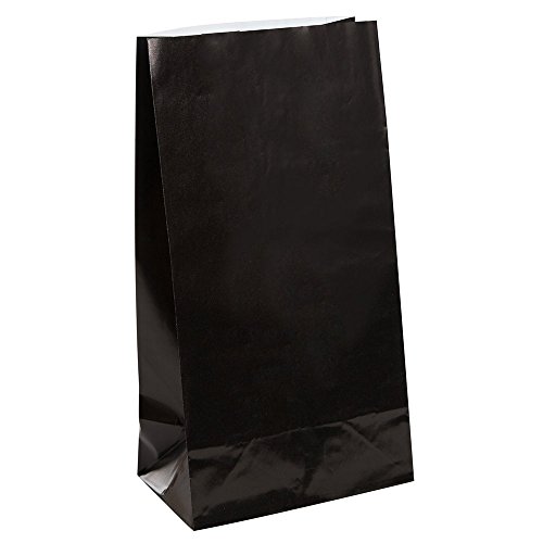 Unique Party-Paquete de 12 bolsas de regalo de papel, color negro, (59012)