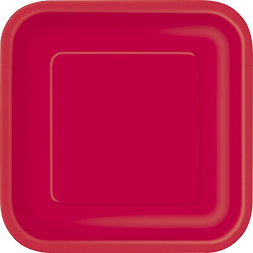 Unique Party- Paquete de 14 platos cuadrados de papel, Color rojo, 23 cm (31493)