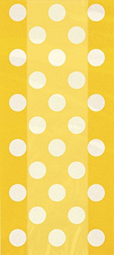 Unique Party-Paquete de 20 bolsas de regalo de celofán a lunares, color amarillo, (62063)