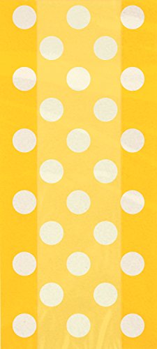 Unique Party-Paquete de 20 bolsas de regalo de celofán a lunares, color amarillo, (62063)