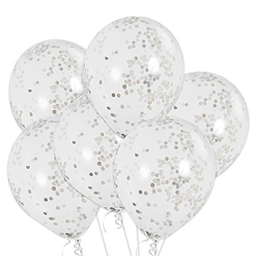 Unique Party- Paquete de 6 globos confetti, Color plata, 30 cm (58112)