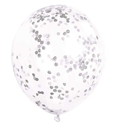 Unique Party- Paquete de 6 globos confetti, Color plata, 30 cm (58112)
