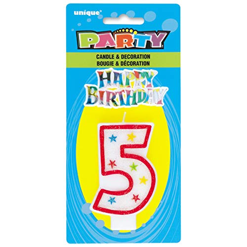 Unique Party - Vela de Cumpleaños Número 5 Reluciente y Decoración de Pastel de Feliz Cumpleaños (37315)