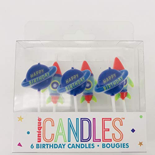 Unique Party - Velas de Cumpleaños - Diseño de Fiesta en el Espacio Exterior - Conjunto de 6 (73270)