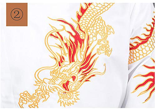 Unisex Chaqueta De Chef De Manga Larga para Hombres Y Mujeres,Algodón Chef Smocks para Restaurante Bistro,Patrón De Dragón Chef Coat Delantales,Cocina Delantal De Cocina Blanco S