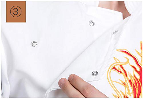 Unisex Chaqueta De Chef De Manga Larga para Hombres Y Mujeres,Algodón Chef Smocks para Restaurante Bistro,Patrón De Dragón Chef Coat Delantales,Cocina Delantal De Cocina Blanco S