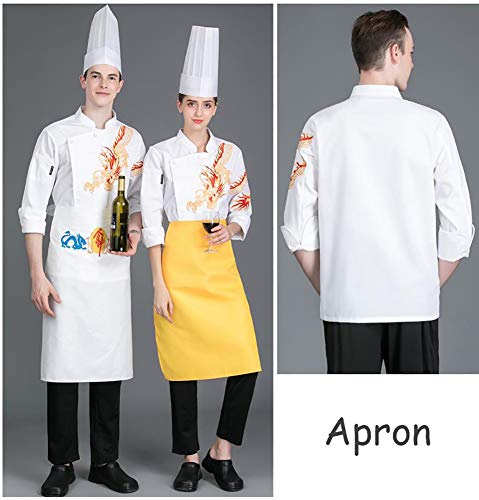 Unisex Chaqueta De Chef De Manga Larga para Hombres Y Mujeres,Algodón Chef Smocks para Restaurante Bistro,Patrón De Dragón Chef Coat Delantales,Cocina Delantal De Cocina Blanco S