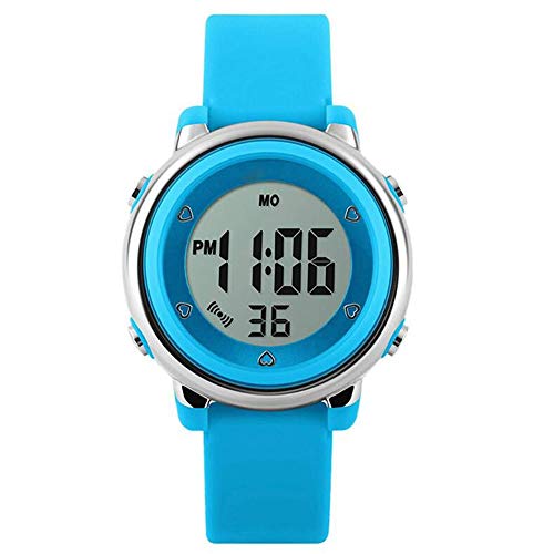 Unisex Reloj de los Deportes al Aire Libre del Reloj de Moda de Estilo Digital Multifuncional Reloj analógico Aprendizaje Reloj Resistente al Agua de azúcar de Color,Azul