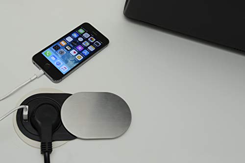 Unitec Schuko + USB Enchufe para Mesa Empotrado, Tapa de Acero