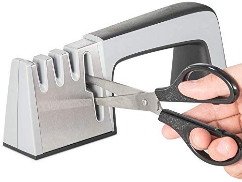 Unknow Afilador de Cuchillos de Cocina, Afilador de Tijeras Kit de Afilado Manual de Cuchillos, 4 en 1 Diamante Recubierto y Varilla de cerámica Fina