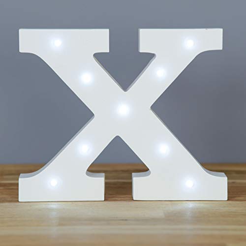 Up in Lights Muestra decorativa de madera blanca de las letras del LED - colgante de pared con pilas - Letra X