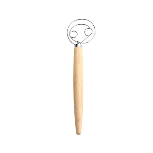 UPKOCH batidor de masa de acero inoxidable con mango de madera, mezclador de huevos, batidora de pizza, batidora de masa para hacer pan, batidor de ganchos, accesorios para panadería, cocina, hogar