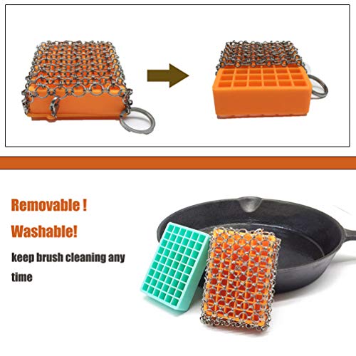 UPKOCH Depurador de malla de acero inoxidable para limpieza de hierro fundido con inserto de silicona para sartén de hierro fundido