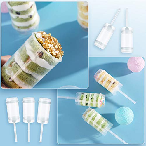 UPKOCH Push up Cake Pop Shooter recipientes de plástico para Pasteles Clear Push Pops con Tapas Base Palos Forma Redonda para Tienda de Cocina 20pcs