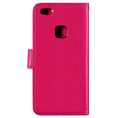 Uposao Compatible con Funda Huawei P10 Lite Carcasa Funda Libro de Cuero Estuche Completo,Elegante Flor de Cerezo Relieve Funda Folio Flip Case Cover Wallet pour Huawei P10 Lite,Rosa