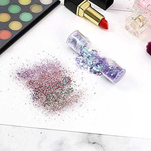 URAQT 16 Colores Purpurinas Polvo, Chunky Glitter Flakes Paillette Brillante Decoración para Cara Maquillaje Pelo Arte Corporal Uñas y Mejilla-C