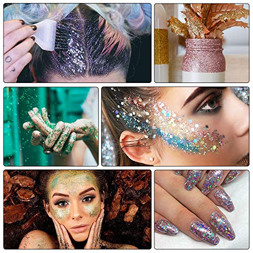 URAQT 16 Colores Purpurinas Polvo, Chunky Glitter Flakes Paillette Brillante Decoración para Cara Maquillaje Pelo Arte Corporal Uñas y Mejilla-C
