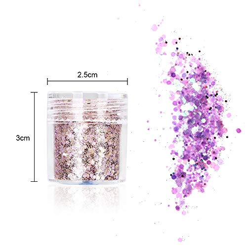 URAQT 16 Colores Purpurinas Polvo, Chunky Glitter Flakes Paillette Brillante Decoración para Cara Maquillaje Pelo Arte Corporal Uñas y Mejilla-C