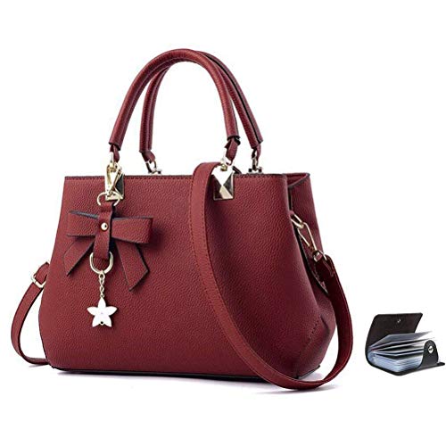 URAQT Bolsos de Mujer, Bolso Señora Tote, PU Piel Bolso de Hombro Mujers del Trabajo, Diario Vida y Vacacione (Versión Mejorada Rojo Vino)