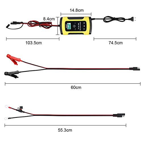 URAQT Cargador Baterias Coche, Mantenimiento Automático Inteligente 6A 12V con Múltiples Protecciones para Coche Moto ATV RV Barco