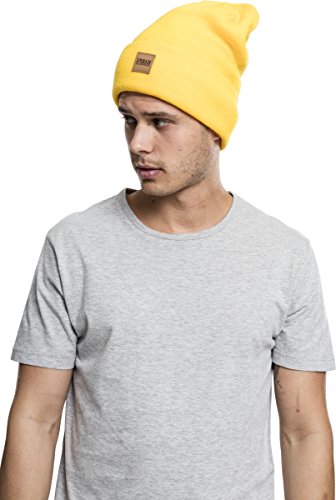 Urban Classics Leatherpatch Long Beanie Gorro de Punto, Amarillo (Chrome Yellow 1148), Talla única Unisex Adulto