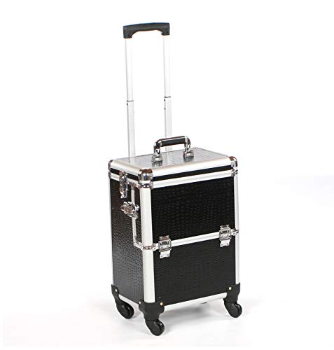 Urbanity Profesional Grande Aluminio Belleza Maquillaje Maleta con Ruedas - Negro Cocodrilo