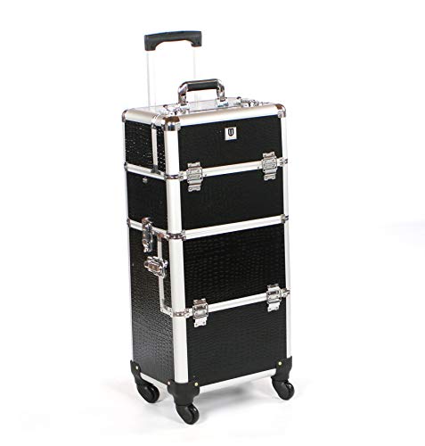 Urbanity Profesional Grande Aluminio Belleza Maquillaje Maleta con Ruedas - Negro Cocodrilo