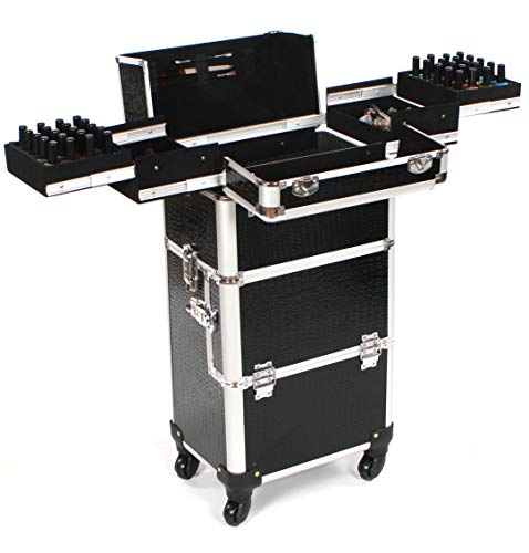 Urbanity Profesional Grande Aluminio Belleza Maquillaje Maleta con Ruedas - Negro Cocodrilo